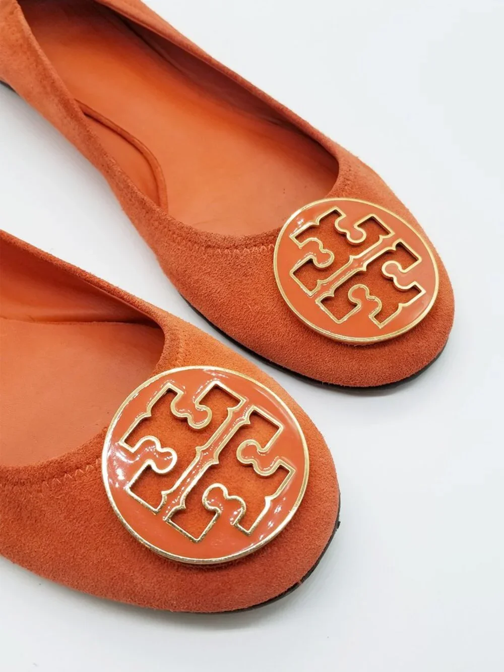 Tory Burch Reva Suede Leather Ballet Flat Orange Size 9.5M Classic Preppy $225 - Picture 9 of 14